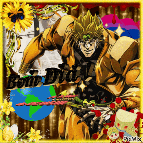 a picture of dio from jojo 's bizarre adventure with the words bome dio on it