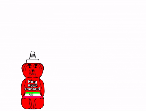 a red teddy bear with king reza pahlavi on it
