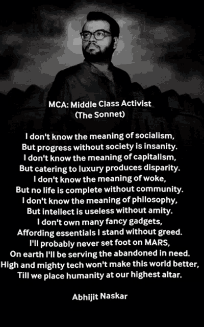 a poster of a man with glasses and a quote from abhijit naskar