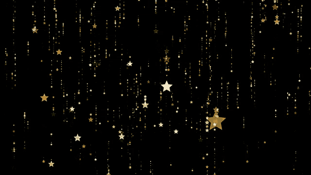 a black background with gold stars falling down