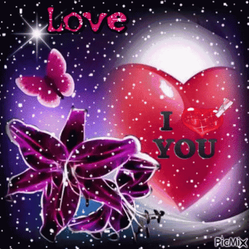 a butterfly is flying around a heart that says i love you .