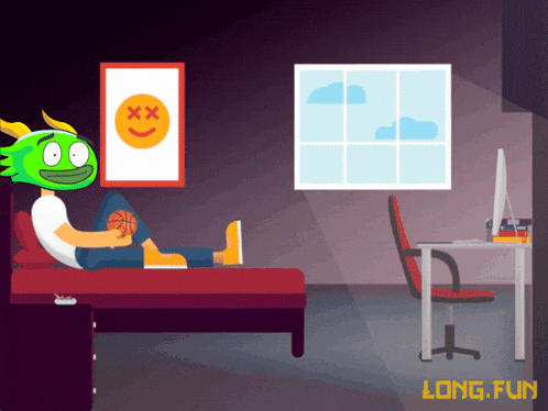 a cartoon drawing of a person laying on a bed