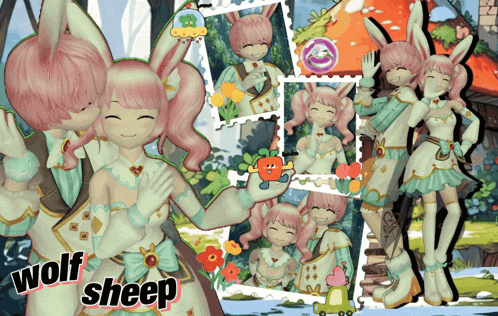 a picture of a girl with pink hair and the words wolf sheep below her