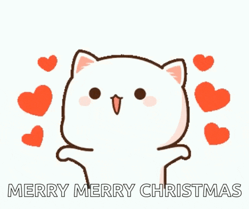 a cartoon cat with hearts around it and the words merry merry christmas