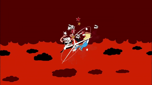 a cartoon of a man being punched with a red star in the background