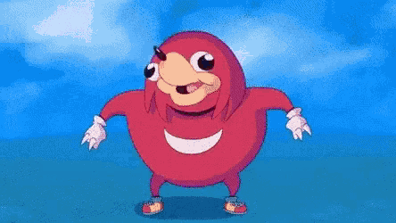 knuckles the echidna from sonic the hedgehog is pointing at the camera and saying `` know da `` .