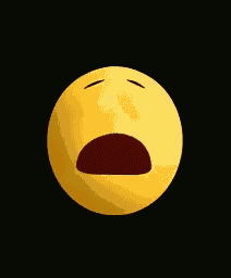 a yellow smiley face with a big mouth on a black background