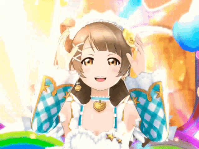 a girl with a flower in her hair is wearing a white dress