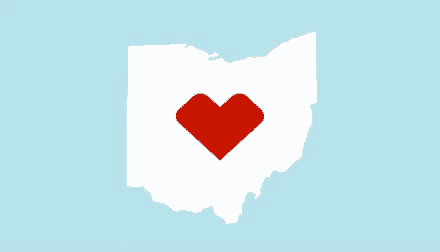 a map of the state of ohio with a red heart in the middle