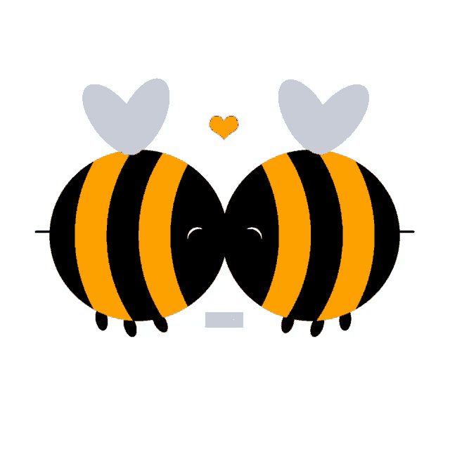 a couple of bees are kissing with a heart in the middle