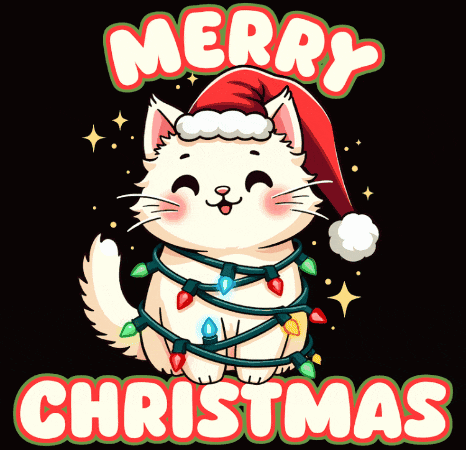 a cat wearing a santa hat is wrapped in christmas lights