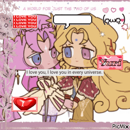 a cartoon of two girls with a speech bubble that says " i love you "