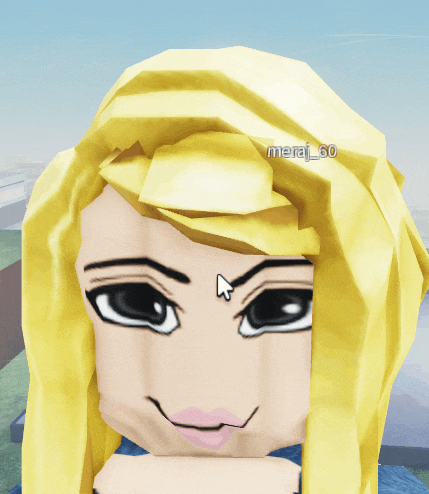 a close up of a girl 's face with the name mera_60 on her head