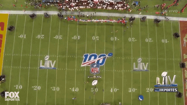 an aerial view of a football field with the fox deportes logo on the bottom right