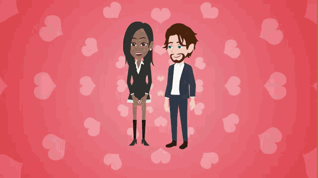 a cartoon of a man and a woman with wings on a red background