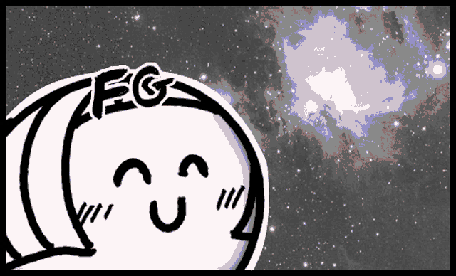 a black and white drawing of a smiley face with the word fg on it