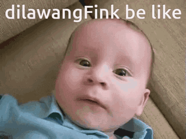 a baby is laying on a couch with the words dilawangfink be like above him
