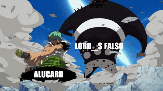 a cartoon of a man fighting a monster with the words alucard on the bottom right