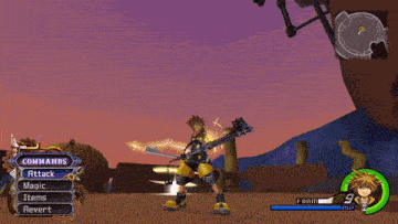 a screenshot of a video game called kingdom hearts shows a character holding a sword