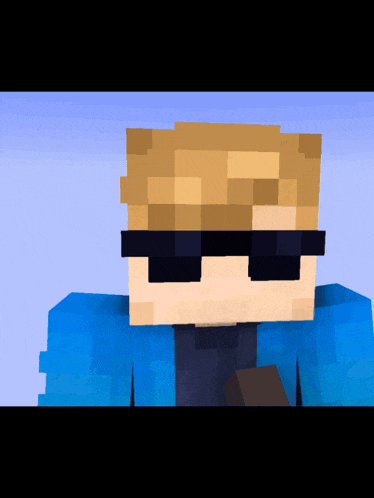 a minecraft character with sunglasses and a blue jacket