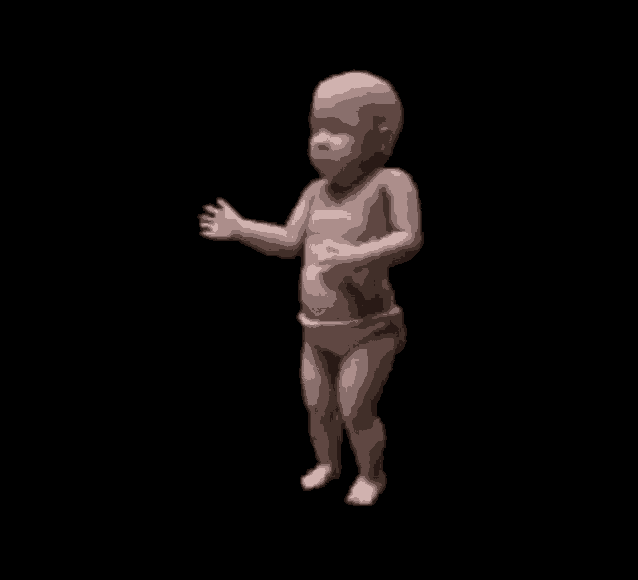 a 3d model of a baby in a diaper is dancing on a black background .