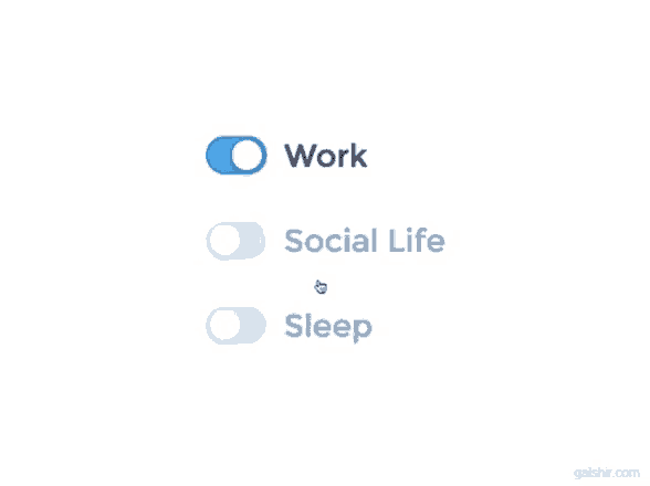 a white background with three blue buttons that say work social life sleep