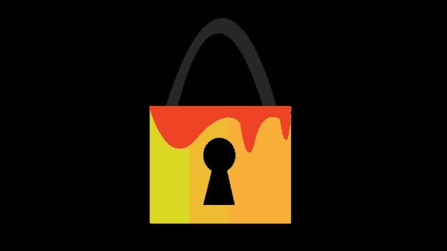 a yellow and red padlock with a keyhole in it