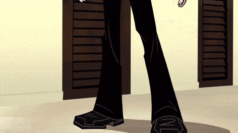 a cartoon drawing of a man standing in front of a door