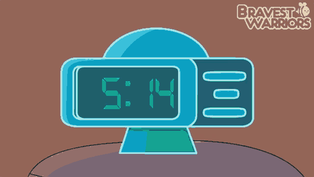 a cartoon of a hand pressing an alarm clock which shows the time as 5:15
