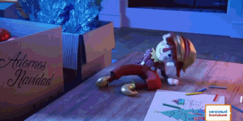 a centosud scotiabank sign is on the floor next to a toy