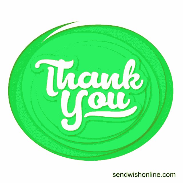 a green circle with the words thank you in white letters