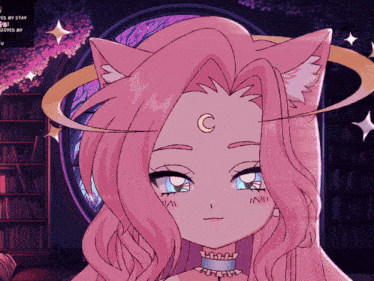 a drawing of a girl with a crescent moon on her head