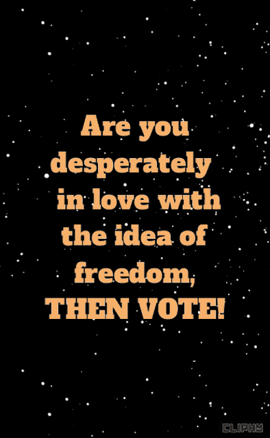 a black background with the words " are you desperately in love with the idea of freedom then vote "