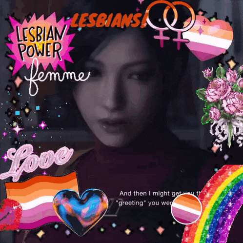 a picture of a woman with the words lesbian power femme