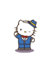 hello kitty is wearing a suit and a hat .