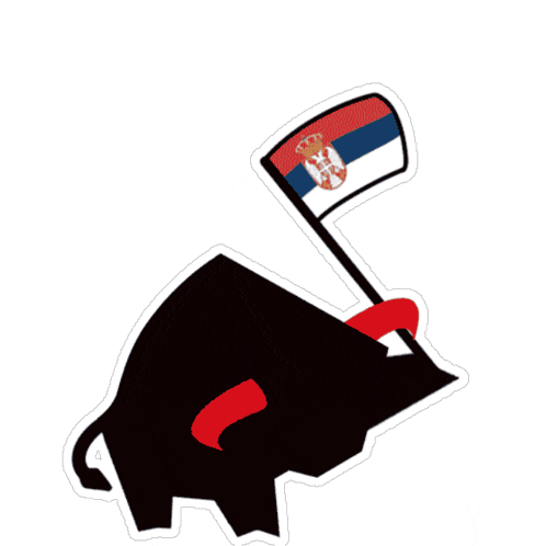 a sticker of a bull with smoke coming out of its tail and a flag