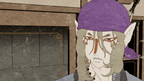 a drawing of a person with a purple headband
