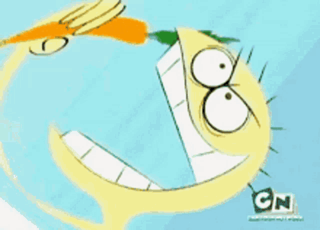 a cartoon character from cn is holding a carrot in its mouth
