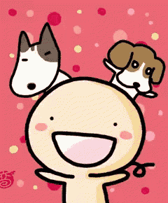 a cartoon character with two dogs on his head