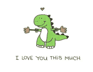 a drawing of a dinosaur with the words i love you this much below it