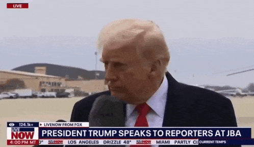 president trump speaks to reporters at jba live