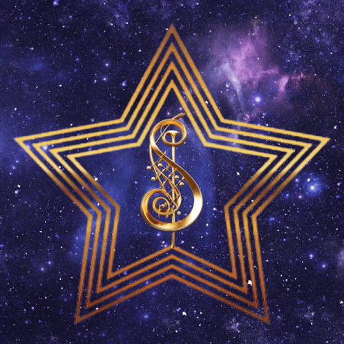 a gold star with the letter s in the center