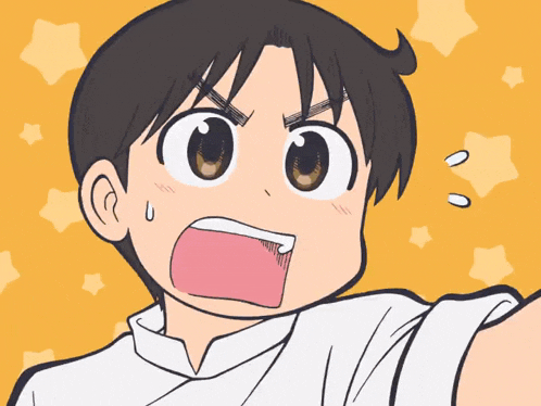 a cartoon drawing of a boy with a surprised expression on his face