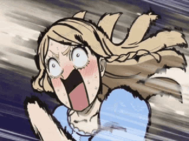 a cartoon drawing of a girl with a surprised expression on her face