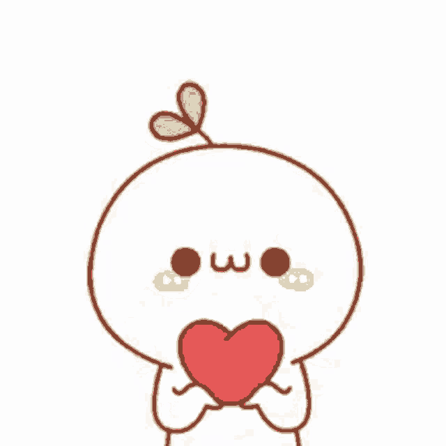 a cartoon character is holding a large red heart in front of its face .