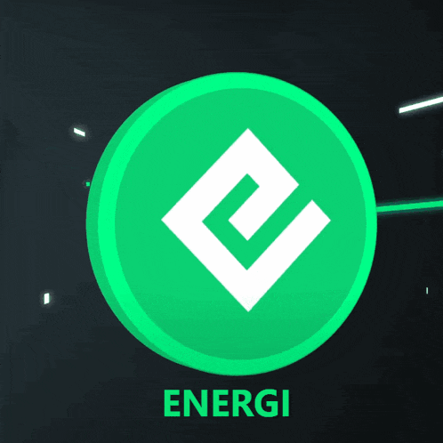 a green coin with a white letter e inside of it and the word energi below it