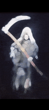 a painting of a grim reaper with a scythe in his hand