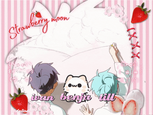 a pink and white striped background with the words strawberry moon on it