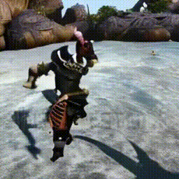 a video game character is jumping in the air with a sword