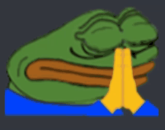 a cartoon frog is praying with his eyes closed and his hands folded